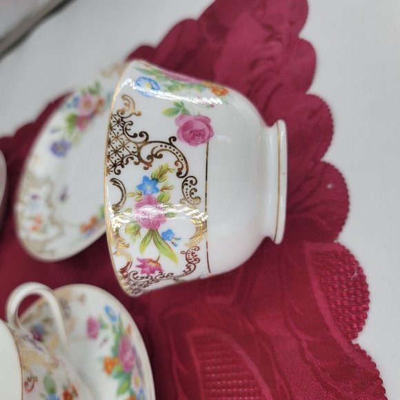 1940s Kongo China STS Hand Painted Tea Cups and Saucers Floral Lot of 4 Sets - Picture 4 of 13